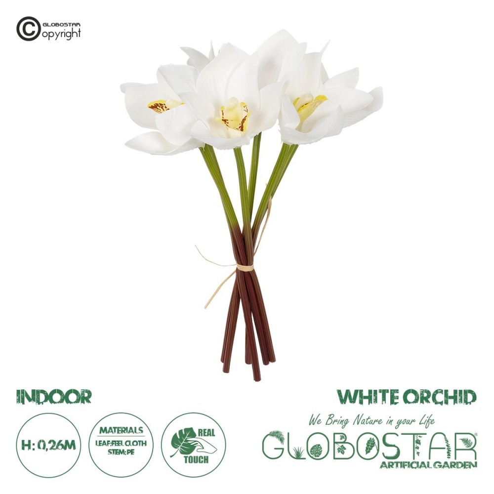 GloboStar® Artificial Garden WHITE ORCHID BOUQUET 21151 Τεχνητό Διακοσμητικό Μπουκέτο Λευκής Ορχιδέας Y26cm